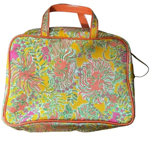 Lilly Pulitzer NWOT Travel Makeup Bag Tropical Lion Design Print Yellow Orange - Picture 5 of 8